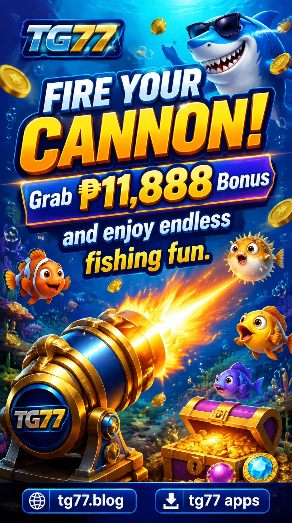Fishing game interface with colorful underwater targets and room style layout